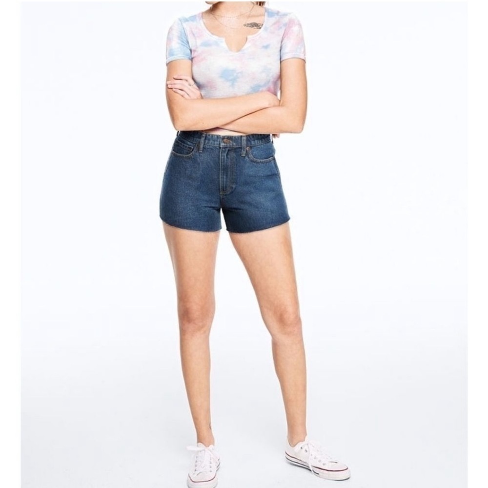 NWT! Victorias Secret PINK High-Waisted Cut Off Shorts Denim Dark Wash 25